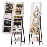 jajov 47.2" LED Jewelry Cabinet Armoire, Standing Mirror with Jewelry Storage, Jewelry Organizer Armoire with Full Length Mirror, Lockable Jewelry Mirror Cabinet (White) jajov