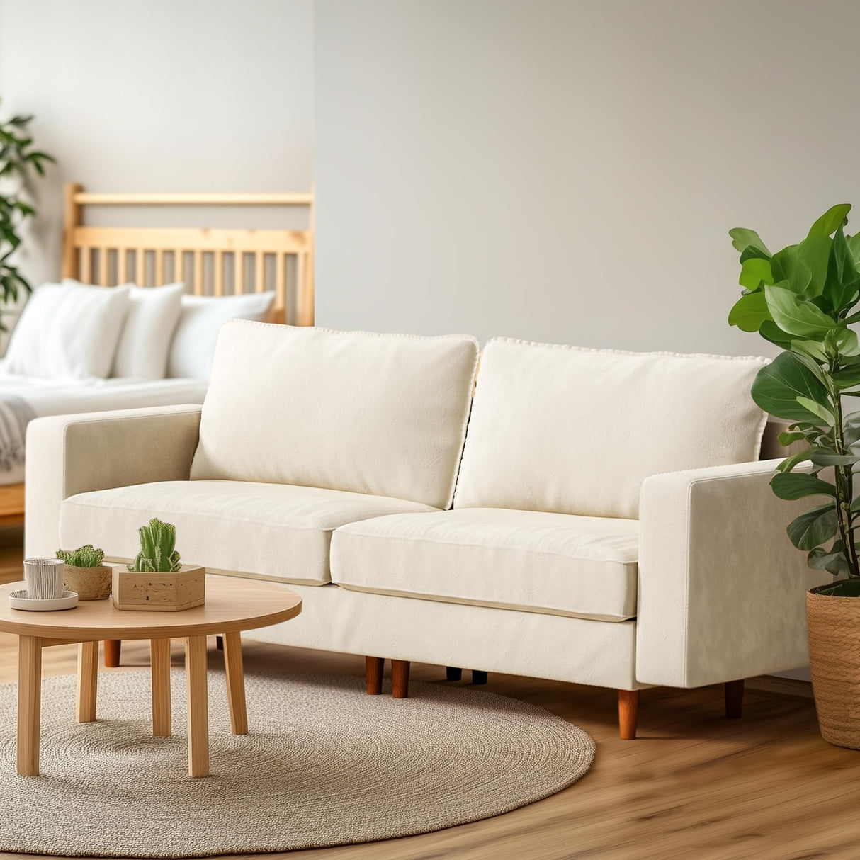 Pamapic 81'' W Loveseat Sofa,Love seat Couches,3 Seater Loveseat,Deep Love Seat Sofa,Washable Dutch Velvet Sofa,Comfy Cushion,Modern Love seat Couches for Living Room,Bedroom,Apartment,Loft,Beige Pamapic