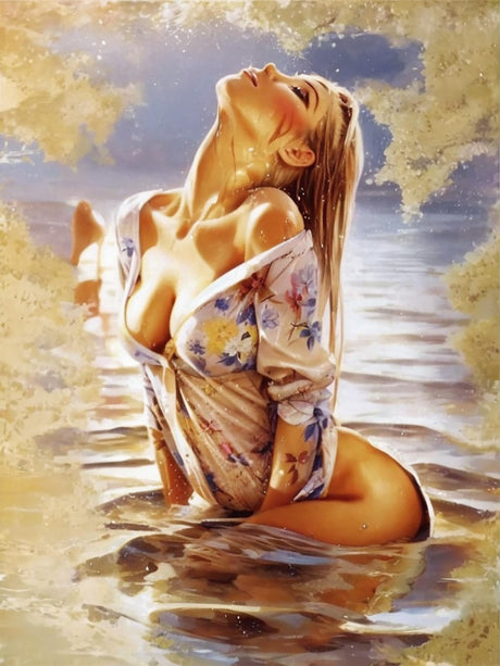 Bimkole 5D Diamond Painting Kits Woman on Water, Full Drill Beauty Painting DIY Rhinestone Embroidery Set Paint with Diamonds Art by Number Kits Cross Stitch Home Wall Craft Decoration (12x16in) Bimkole