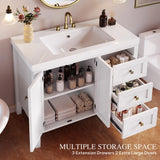 YITAHOME 42" Bathroom Vanity with Sink Set, Vintage Bathroom Cabinet Vanity with Resin Basin, Extra Large Storage with 2 Soft-Closing Doors & 3 Drawers, White YITAHOME