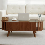 FurSch Wood Lift Top Coffee Table with Hidden Storage, 47.24" Oval Lift Table Top Curved Profile Design Conversation Table for Living Room, Office (Walnut) FurSch