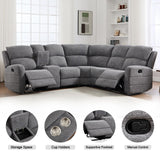EBELLO Fabric L-Shaped Reclining Sectional Sofa Couch for Living Room, Manual Recliner Oversized Sofa, with Padded Headrest, 2 Cup Holders, Storage Space, 5-Seater Home Furniture Set, Grey EBELLO