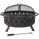 Sunnydaze Black Crossweave Outdoor Fire Pit - Wood-Burning Fire Pit for Outside with Spark Screen, Poker and Cover - 36-Inch Sunnydaze
