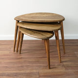 Ultimate Premium Products Solid Nesting Table Set of 3- Walnut Mid Century Pebble Tables with Tapered Legs – Wooden Home Furniture in a Retro Style - Walnut Ultimate Premium Products