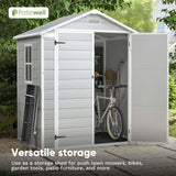 Patiowell 6x4 FT Plastic Outdoor Storage Shed-Perfect to Store Patio Furniture, GardenTools Bike Accessories, Beach Chairs and Lawn Mower, White & Grey Patiowell