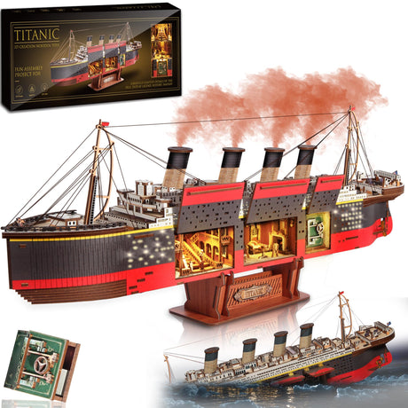 Titanic Model 3D Wooden Puzzles for Adults, Titanic Model Kit Set, Titanic Toys for Adults Teens with LED Light, Dance Hall, Lounge, Home Decor, Birthday, Christmas Fuiltee