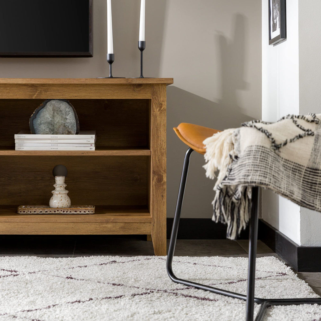 Walker Edison Wren Classic 4 Cubby TV Stand for TVs up to 65 Inches, 58 Inch, Barnwood Walker Edison