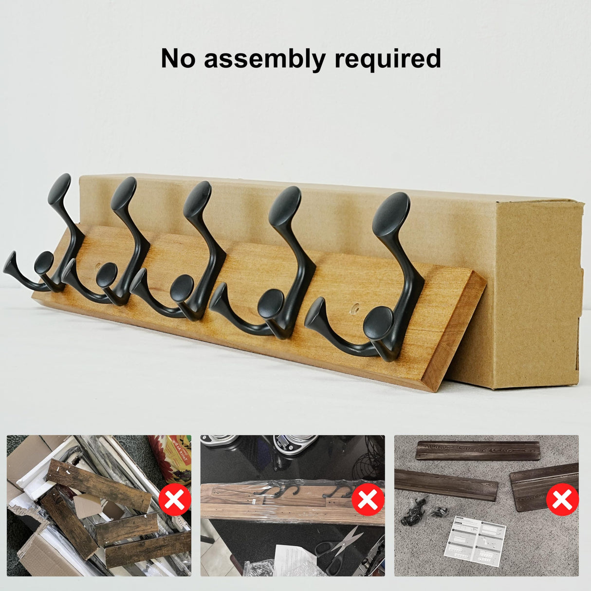 SKOLOO 24-Inch Light Brown Wood Coat Rack Wall Mount with 5 Triple Hooks - Ideal for Family Entrances, Classrooms, and Pet Supplies Storage - Perfect Coat Hooks for Wall SKOLOO