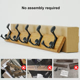 SKOLOO 24-Inch Light Brown Wood Coat Rack Wall Mount with 5 Triple Hooks - Ideal for Family Entrances, Classrooms, and Pet Supplies Storage - Perfect Coat Hooks for Wall SKOLOO