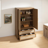 SICOTAS Rattan Armoire Wardrobe Closet Cabinet, 71" Tall Wardrobe Storage Cabinet with Doors, Larger Drawers and Hanging Rod, Boho Armoire Clothes Organizer for Bedroom, Laundry Room, Cloak Room, Oak SICOTAS