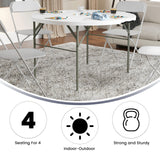 Flash Furniture Freeman 4' Round Plastic Folding Event Table with Carrying Handle, Bi-Fold Portable Banquet Table for Indoor/Outdoor Events, White Flash Furniture