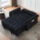 POYISOU Modern 3 in 1 Convertible Sleeper Sofa Couch Bed with USB, Adjustable Backrest Velvet Pull Out Sofa Bed, Loveseat Sleeper Couch, Couches for Living Room, Bedroom, Apartment, Black POYISOU