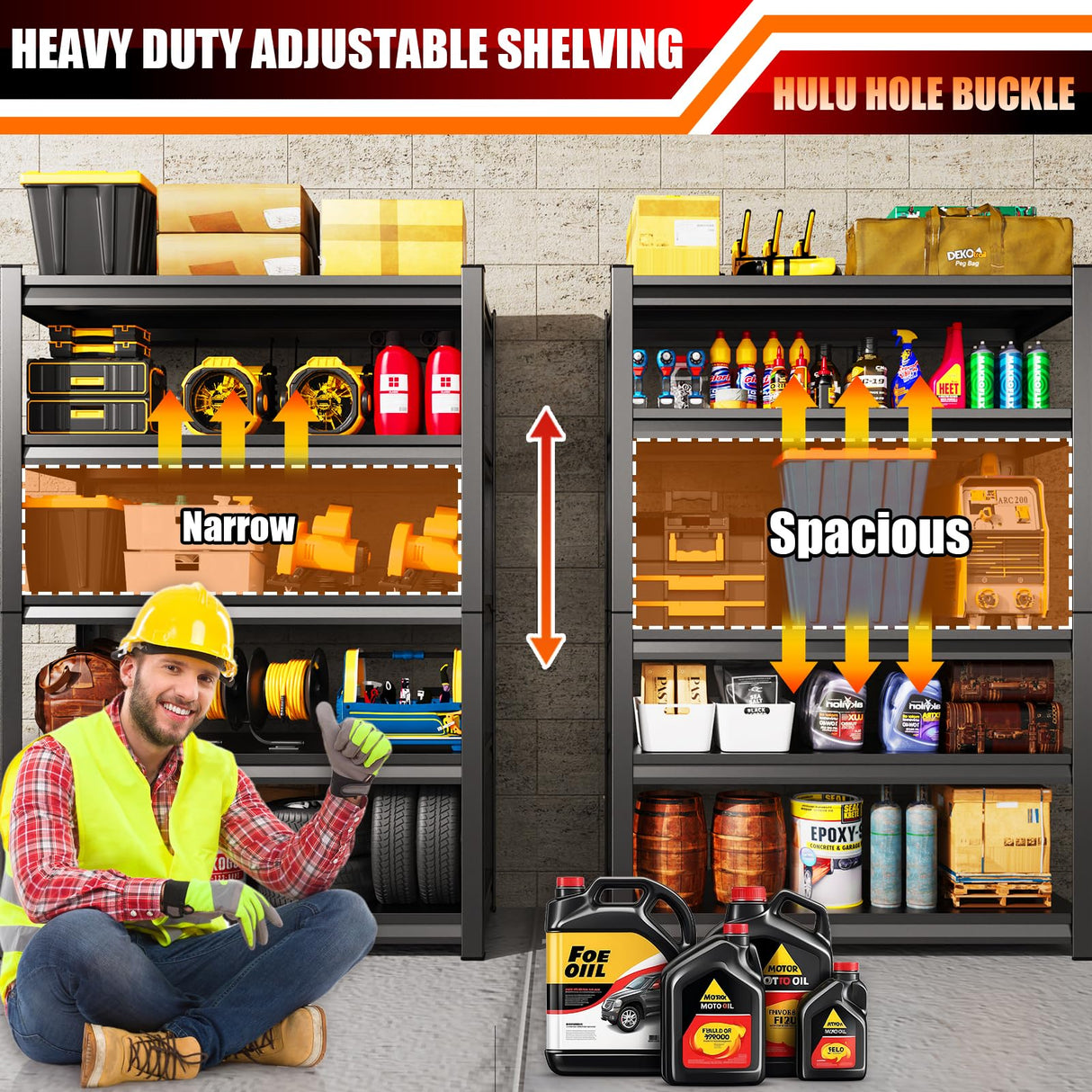 72"/59"W Garage Shelving Heavy Duty, 3000LBS Garage Storage Shelves, Adjustable Metal Shelving Unit, Easy Assembly Utility Storage Rack Shelf for Basement, Warehouse, Pantry (72"H*59"W*20"D) TXTDPL