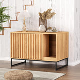 FiveWillowise Litter Box Enclosure, Modern Fluted Hidden Litter Box Furniture,Cat Litter Box Enclosure with Scratching Mat,Cat House Side End Table,Natural FiveWillowise