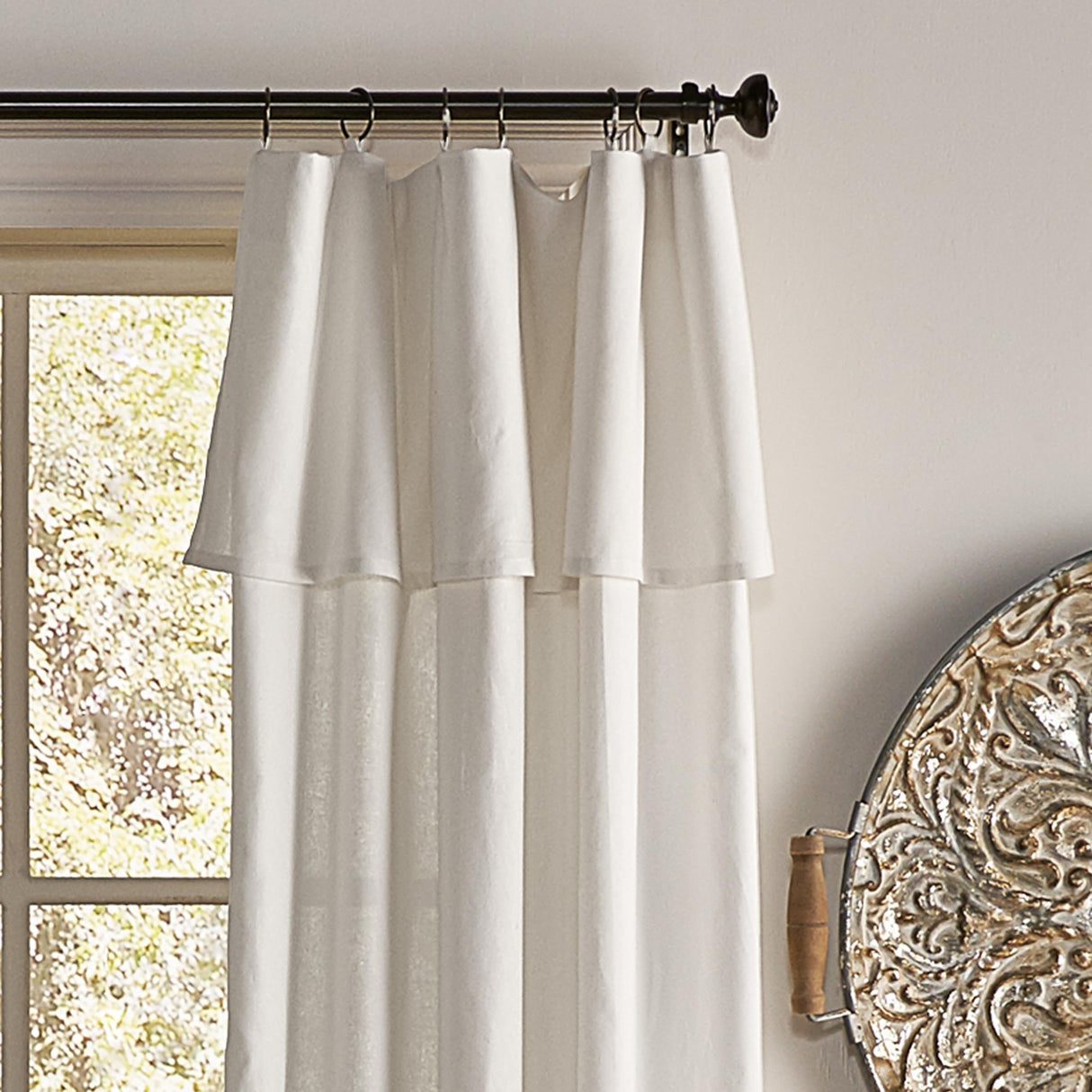 Mercantile Drop Cloth Curtain Panel, Light Filtering Ring & Tab Top with Attached Valance, 84 in Long x 50 in Wide, Farmhouse Single Window Panel, Bedroom, Living Room & Dining Room, Off White Mercantile