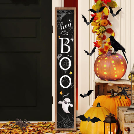 JYKCUL Halloween Welcome Sign for Front Porch Standing, BOO Wooden Porch Sign for Door Decorations, Farmhouse Hanging Wall Sign for Halloween Happy Outdoor Garden Decor 47.2" H - Black JYKCUL