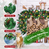 Mduvoz Christmas Garland, 12FT Prelit Christmas Garland with 100 LED Lights, Greenery Xmas Garland with 20 Pine Cones 90 Red Berry Christmas Decoration for Indoor Outdoor Home Mantel Fireplace Mduvoz