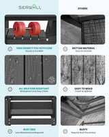 SERWALL 8-Piece Patio Dining Sets with 15FT Double Side Patio Umbrella, Outdoor HDPE Dining Furniture Set with Umbrella Hole Cut-Out Table and 6 Chairs, Black（Umbreall Base not Included） SERWALL