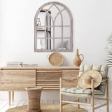 HOMCOM 41" x 31.5" Large Rustic Wall Mirror, Arch Window Mirror for Wall Decor in Living Room, Bedroom, Entryway, Natural HOMCOM