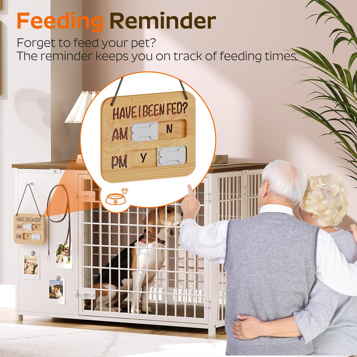 YATINEY Foldable Dog Crate Furniture, Dog Crate with DIY Frame, Heavy Duty Dog Kennel Indoor with Hooks, Wooden Dog Cage End Table, for Small/Medium Dogs, White and Walnut DC95WH YATINEY