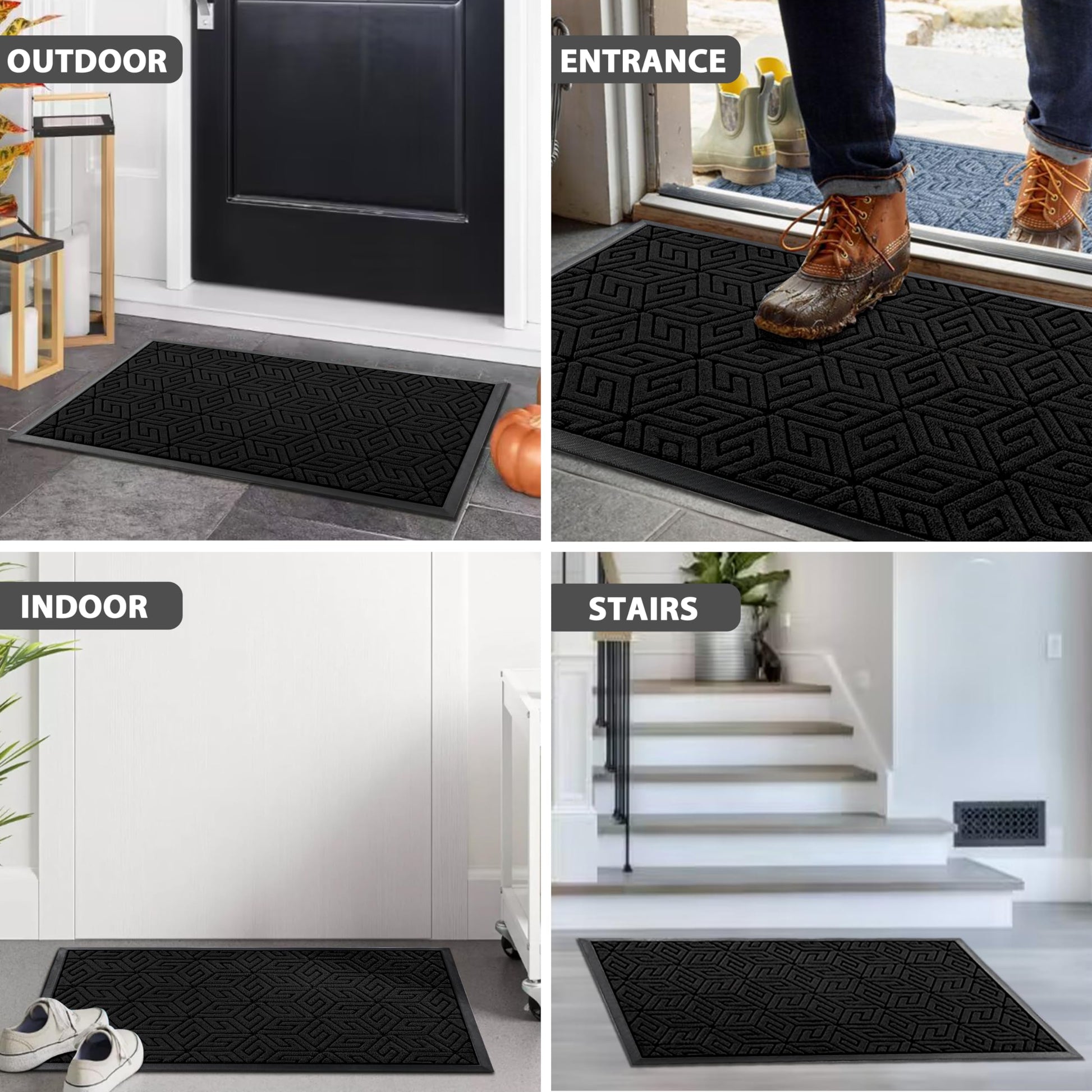 Yimobra Sturdy Front Entrance Door Mat, Heavy Duty Outdoor Indoor Doormat Entryway Floor Mat, Non Slip Rubber Backing, Easy Clean Shoe Scraper, Waterproof, Patio, Lawn, 17x29.5 Inch, Black - WoodArtSupply