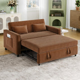 ECHINGLE Sleeper Sofa with Pull Out Sofa Bed,Corduroy Futon Sofa Bed with 3 Level Adjustable Backrest & Storage Pockets and 2 Toss Pillows,Modern Couch Bed for Living Room,Bedroom（Brown） ECHINGLE