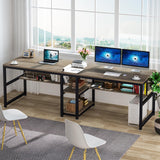 Tribesigns Two Person Desk with Bookshelf, 78.7 Computer Office Double Desk for Two Person, Rustic Writing Desk Workstation with Shelf for Home Office (Grey) Tribesigns