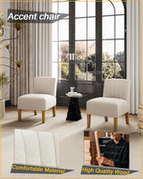 Armless Accent Chairs Set of 2 for Bedroom, Bedroom Chair for Bedroom Living Room Chair with Solid Wood Legs, Makeup Vanity Chair Fabric Comfy Upholstered Reading Chair Accent Chair,Beige VIRRMO