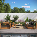 Modway Tahoe Acacia Wood 5-Piece Outdoor Patio Furniture Set in Natural Cocoa - Includes Lounge Chair and Sofa with Weather-Resistant Cushions, Plus Coffee Table Modway