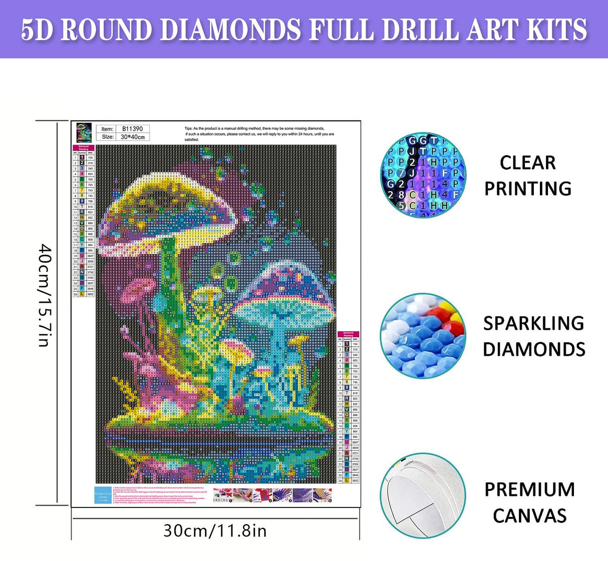 Mushroom Diamond Art Painting Kits for Adults - 5D Round Full Drill Diamond Paintings for Beginners, DIY Gem Art Crafts Perfect for Home Wall Decor Relaxation Gifts 11.8x15.7inch Generic