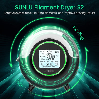 SUNLU Official Filament Dryer S2 Plus, 70℃ Max Temperature, Built-in Circulation Fan, 3D Printer Filament Storage Box Filament Dehydrator, Nylon TPU PLA PETG ABS 3D Printer Filament Dryer Box - WoodArtSupply