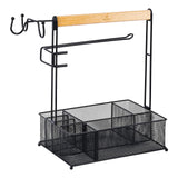 VIKEYHOME Grill Caddy, Picnic BBQ Organizer for Camping Outdoor Mesh Basket with 3 Hanging Hooks and Paper Towel Holder, Ideal Table Storage Tools for RV Camper/Tailgating/Flatware VIKEYHOME