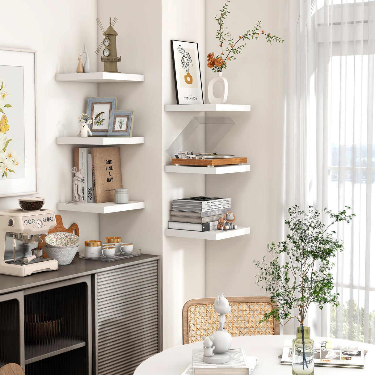 Square Floating Shelves for Wall, 8"W x 8"D x 1.3"H, 3 Pack of Small Wall Mounted Engineered Wood Shelves with Invisible Brackets for Living Room, Bedroom, Bathroom, Kitchen Decor and Storage, White Venusmiles