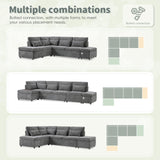 Merax 107'' L Shape Modular Sectional Pull-Out Sofa with Wide Seats & Movement Storage Ottoman & USB & Adjustable Armrests, Free Combination Oversize Chenille Sofa for Living Room & Apartment, Grey Merax