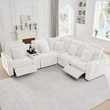 Sylphorium Power Recliner Sectional Sofa, L Shaped Couch with 2 Recliners and Center Console, Comfy Corduroy 5 Seater Modular Sofa for Living Room, Apartment, Home Theater (White) Sylphorium
