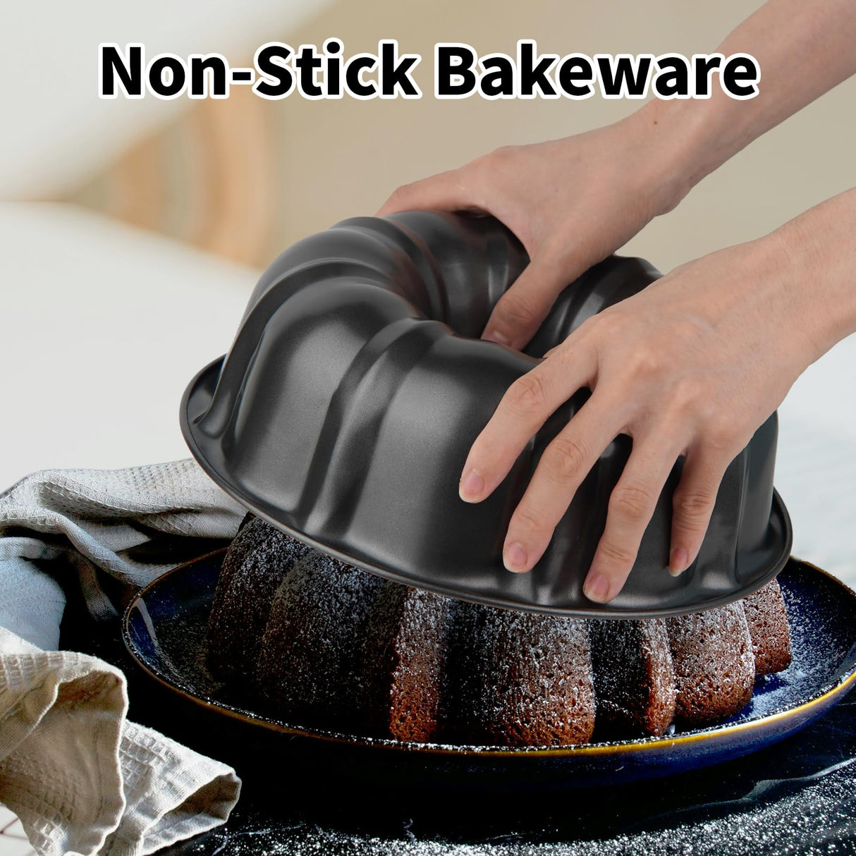 Novery 9.5" Non-stick Cake Pan, Heavy Duty Carbon Steel Fluted Tube Round Baking Pan,Buntz Pound Cake Pan Mold,Tube Bakeware,Baking Mold for Jello,Gelatin,Chocoflan,Flan Novery