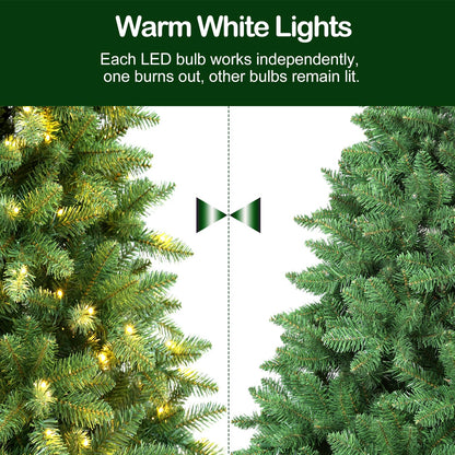 Hykolity 9 ft Prelit Christmas Tree, Artificial Christmas Tree with 600 Warm White Lights, 2100 Branch Tips, Metal Stand and Hinged Branches