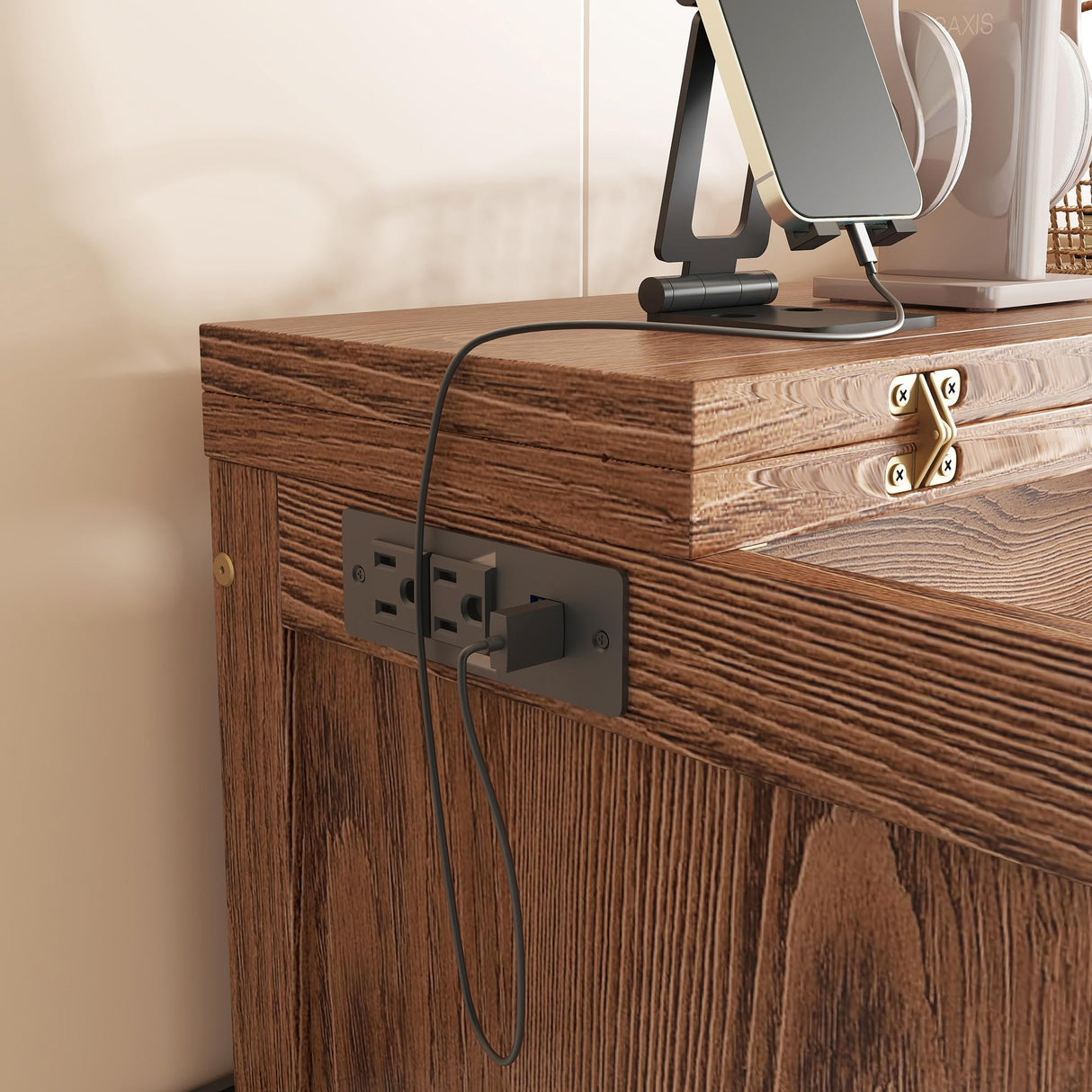 KALALLA Full Size Murphy Cabinet Bed with Desk Combo and 2 Removable Shelves, USB Charging Station, Murphy Chest Dresser Foldable Bed, Space Saving for Small Space - Walnut KALALLA