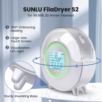 [with Fan] SUNLU Official 3D Printer Filament Dryer S2, Filament Storage Dehydrator for 3D Printing, Built-in Fan, Dryer Box S2 for PLA Nylon PA ABS PETG 1.75 2.85 3.00mm, White - WoodArtSupply