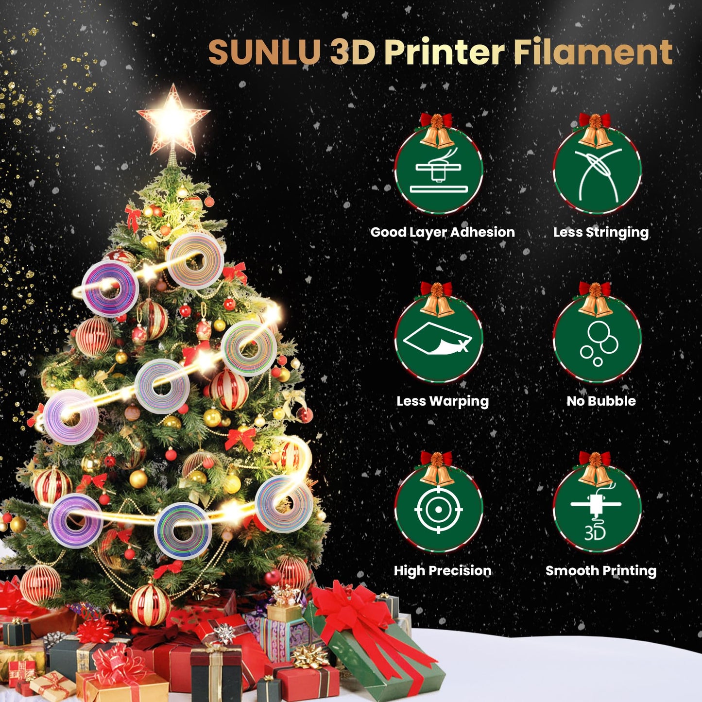 SUNLU Silk Rainbow Filament PLA+, Multicolor Shiny 3D Printer Filament, Fast Color Change, Color Change Each 8 Meters, Glossy Surface, 330 Meters, 1kg, Silk Rainbow (Yellow-Green-Blue-Pink) - WoodArtSupply