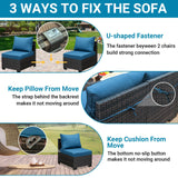 Jing's Villa 5-Piece Patio Furniture Set, All-Weather Outdoor Wicker Sectional Sofa with Cushions, Tempered Glass Table & Ottoman, Rattan Conversation Seating for Porch, Garden, Backyard,Peacock Blue Jing's Villa