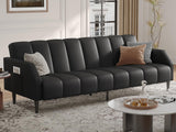 Fadware Faux Leather Couch, Convertible Futon Sofa Bed with Adjustable Backrest, Mid Century Leather Sofa Loveseat with Side Pockets& Metal Leg, Modern Leather Sleeper Sofa for Living Room Bedroom Fadware