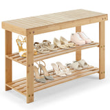 DUMOS Shoe Rack Bench, 3-Tier Bamboo Entryway Benches, Holds Up to 286 lb Storage Organizer, 11.3 x 27.6 x 17.8 Inches, Suitable for Bedroom Living Room Balcony, Wood DUMOS