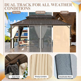 YOLENY 12' x 20' Gazebo, Galvanized Steel Double Roof Hardtop Gazebo with Aluminum Frame, Permanent Outdoor Metal Pavilion with Curtain and Netting for Patio, Lawn and Garden YOLENY