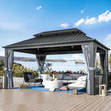 Jolydale 12' X 16' Hardtop Gazebo with Mosquito Netting and Curtains, Outdoor Gazebos with Double Roof, Galvanized Steel Permanent Aluminum Gazebo, for Gardens, Decks, Patios, Parties Jolydale