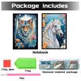 DCIDBEI 2 Pack DIY Diamond Painting Notebook Tiger Horse A5 Blank Diamond Painting Diary Sketchbook Book Rhinestone Craft Diamond Art Notebook Students 50 Sheets Diamond Journal Kits DCIDBEI