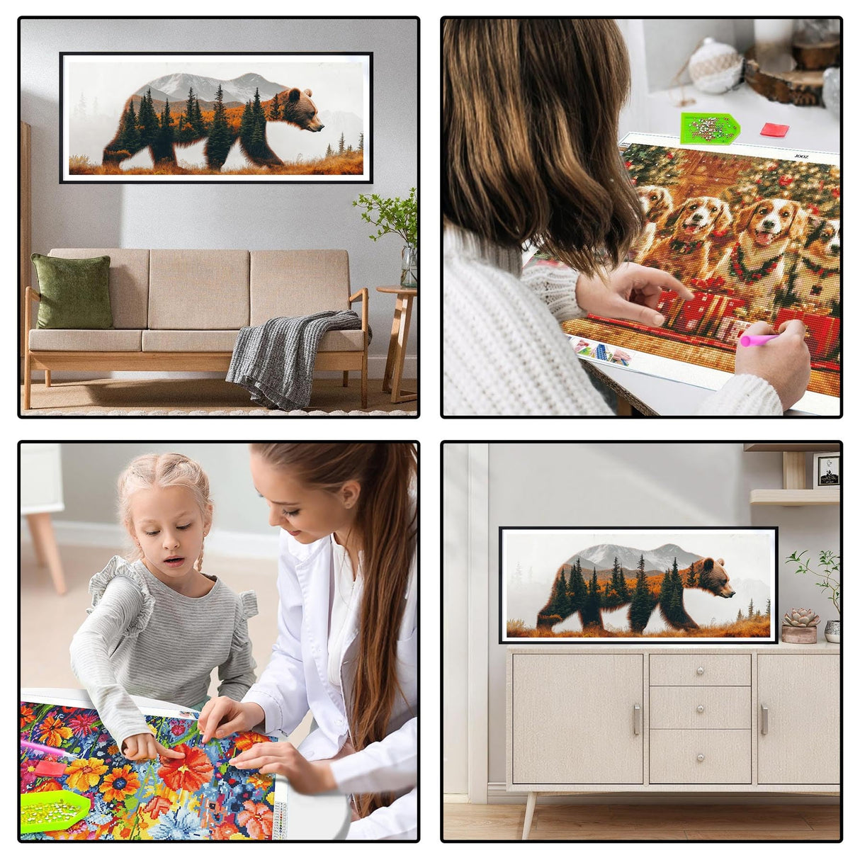 LOMSIOY 5D Large Diamond Art Kits for Adults, Bear Diamond Painting Kits for Beginner, Forests Diamond Art with Round Full Drill Rhinestone Crafts Gem Arts for Home Wall Decor 31.5 x 11.81 inch LOMSIOY