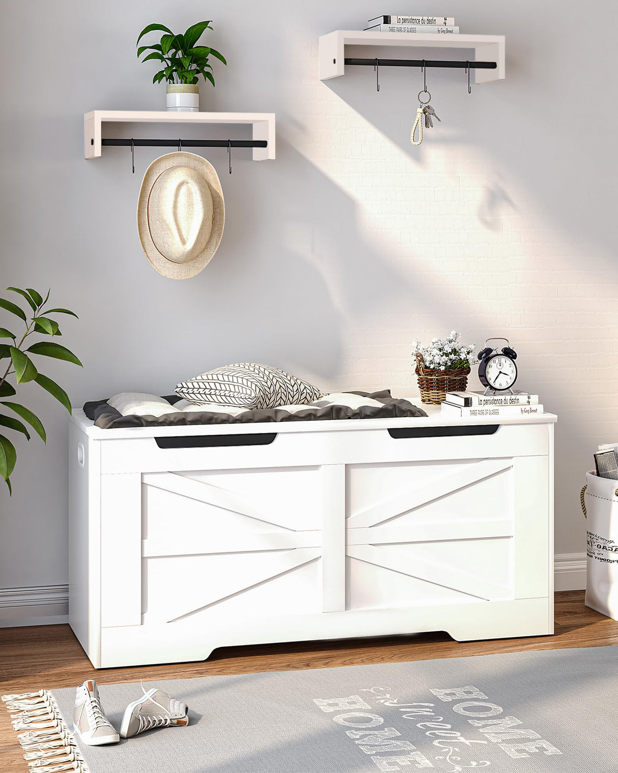 Hzuaneri Storage Chest, Storage Trunk, Wooden Storage Bench - 39.4" Lift-Top Storage Organizer with 2 Safety Hinges, Shoe Bench for Entryway, Bedroom, Living Room, White SB03403X Hzuaneri