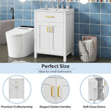 LUMISOL 24" Bathroom Vanity with Sink, Single Bathroom Vanity with a Drawer & Soft-Close Doors, Solid Wood Bathroom Cabinet with 2-Tier Racks, Adjustable Shelf, Ceramic Vessel Sink, White 24 in LUMISOL