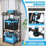 PLUSINNO 3 Tier Fishing Rod Holder, Fishing Pole Holders for Garage, Fishing Rod Rack Fishing Rod Storage Up to 8 Rods, Fishing Gear Tackle Box Fishing Equipment Organizers, Fishing Gifts for Men PLUSINNO